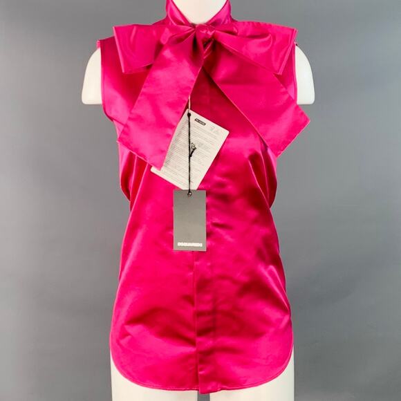DSQUARED2 Size XS Fuchsia Silk Sleeveless Bow Dress Top - Picture 1 of 10